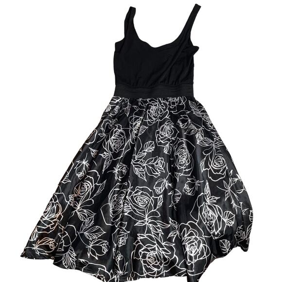 LIVIE‎ Floral Satin Dress Tank Black White Polyester Small Midi - Picture 1 of 2